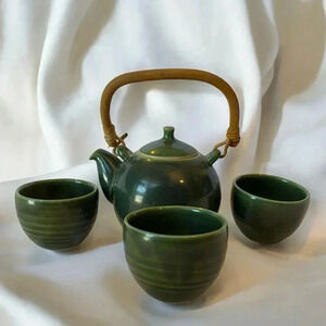 Vintage Chinese Jade Green Ceramic Tea Set